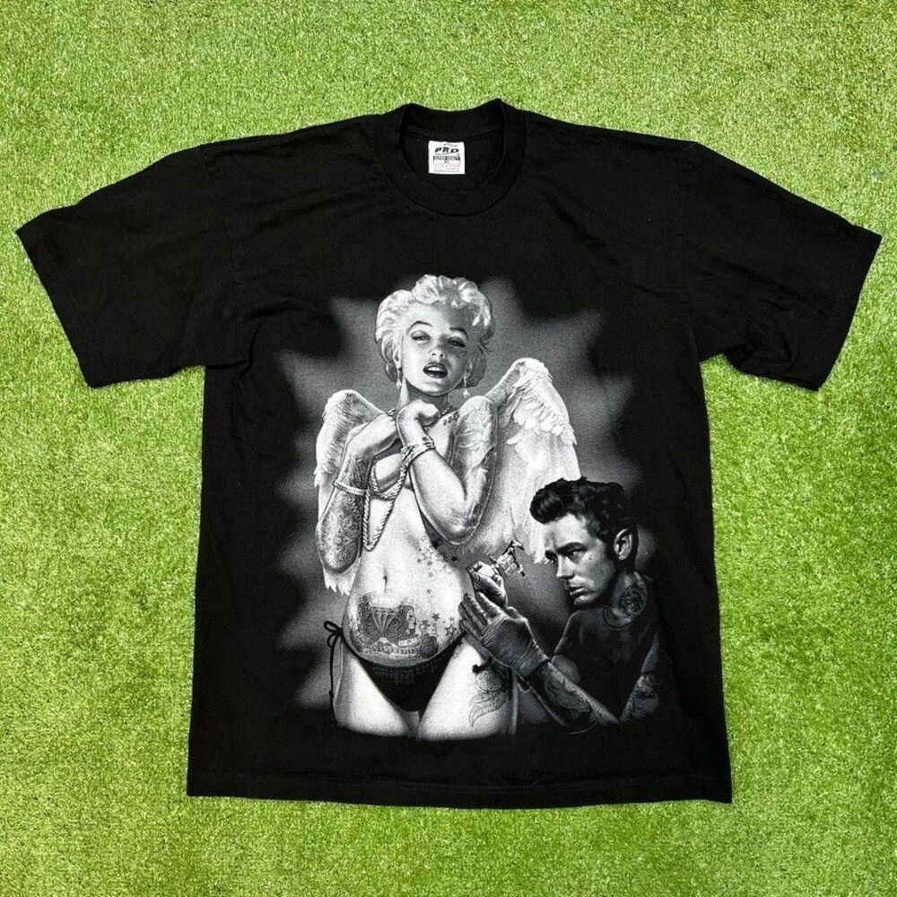 Vintage MARILYN MONROE Angel Wings Tatoo T-Shirt Super Heavy Size XL